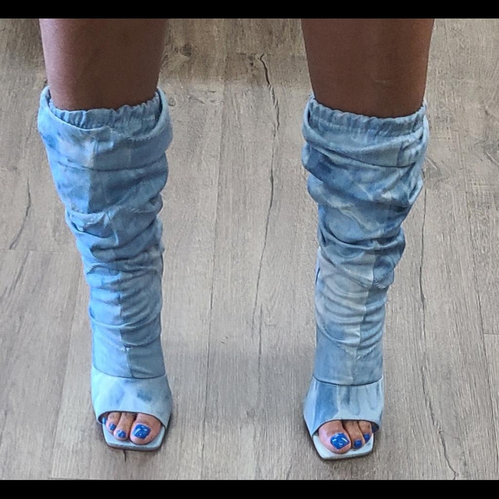 Denim Slouched Peep Toe Booties
